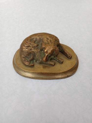 Sculpture bronze chien - bronze, couché
