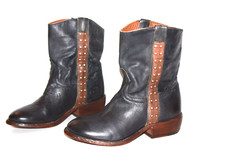 CATARINA MARTINS Boots à enfiler Cuir Bleu Pétrole Bandes Cloutées T 35 TBE