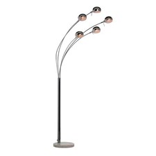lampadaire acier 5 branches têtes orientables, pied marbré ampoules fournies