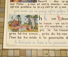affiche scolaire "sons C-K- Q et I- Y " lecture années 60