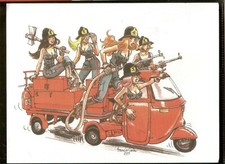 Francis CARIN  ex libris   2013  cinq   Pin'Up  sur VESPA pompier  très RARE