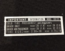 CB125 TWIN K5 TIRE INFO DECAL