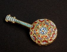 A VOIR! SUPERBE BROCHE CLIP MICRO MOSAIQUE FLORENTINE DECOR MANDOLINE