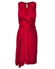 Prada Ruffle Draped Red Knee length Sleeveless Midi Swing Dress IT42 2 4 6 S M