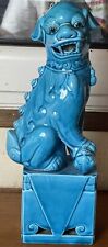 Art D’Asie Chien De Foo En Porcelaine À Glaçure Bleu Turquoise Chine 25,5 Cm