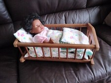 ANCIEN LIT BERCEAU COUFFIN EN BOIS POUR BEBE POUPEE 40 CM COLLECTION VINTAGE
