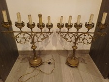 Paire ANCIENS BOUGEOIRS RELIGIEUX/RAMPEs D'AUTEL/cuivre/XIXé/GOTHIQUE/H.62cm