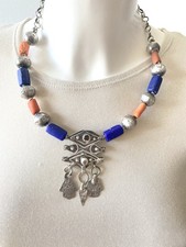 Collier berbère Argent Lapis Lazul corail Kabyle Ethnique Afrique Ancien jewelry