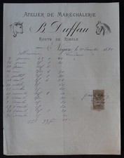 Facture NOGARO 1891 Maréchal ferrand DUFFAU maréchalerie billhead 142