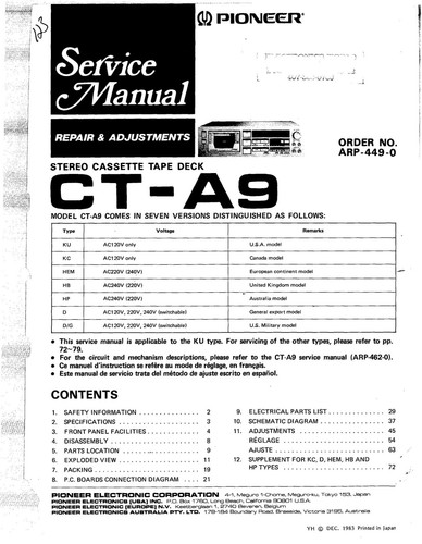 Service manuel instructions - manuel, d'instructions
