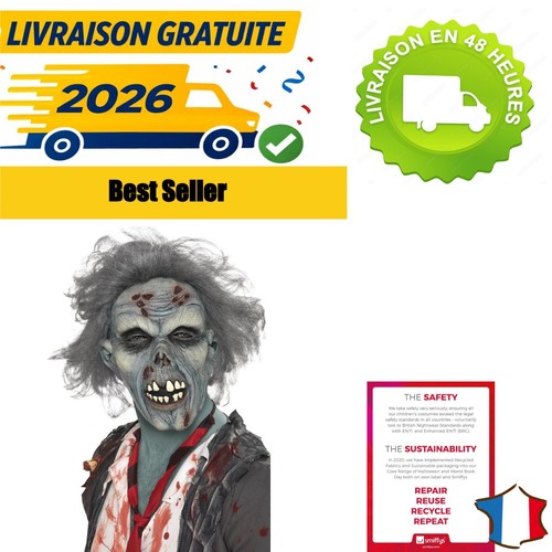 Masque zombie smiffys tête - masque,