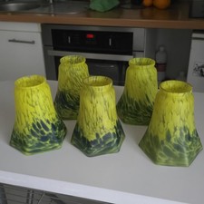 5 Tulipes En Pâte De Verre Vert Et Bleu Non Signé