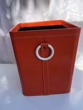 Corbeille papier pliante  bureau en simili cuir Orange années 70 Vintage