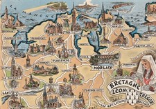 CPSM CARTE GEOGRAPHIQUE BRETAGNE LEON TREGOR