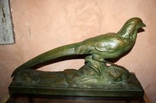 RARE  SCULPTURE ART DECO 1930 Faisan SIGNEE R.POLLIN terre cuite patine bronze *