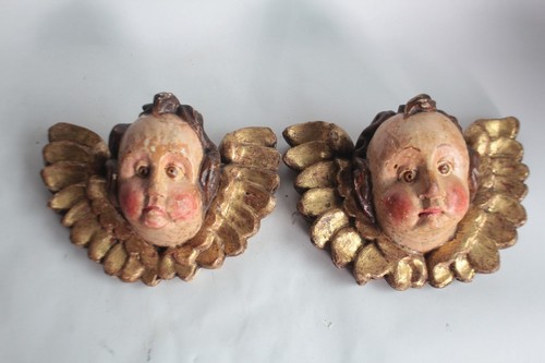 Ancienne paire putti têtes - paire,