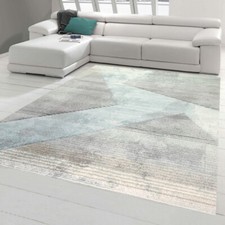 Tapis Moderne Couloir Salon Carreaux Design Abstrait en Gris Bleu Vert