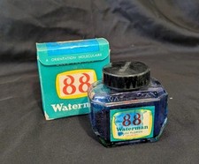 Flacon d'encre Waterman ancien vide, Boîte d'origine, Bleu Floride, JIF Paris 88