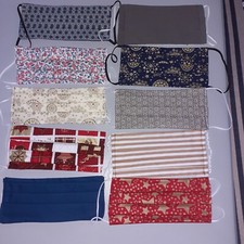 10 Masques protection anti postillons Tissu 100% Coton Lavable artisanal Neufs