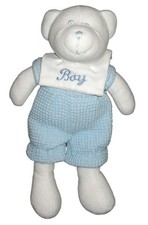 Doudou ours blanc bleu