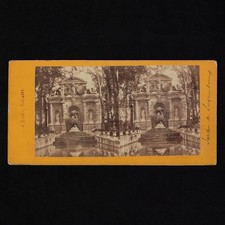 Photo stéréo ancienne Paris / Jardin du Luxembourg / Fontaine Médicis