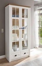 Vitrine En Verre Pour Le Salon De Style Campagnard 90Cm Pin Blanc Chêne Clair