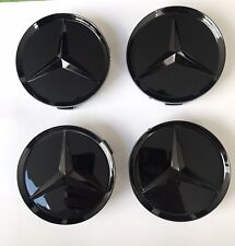 LOT 4 Cache Moyeu 75mm NOIR BRILLANT / Mercedes Logo Emblème Jante Centre Roue