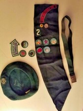 Vintage Girl Scout Sash With Patches/Pins - Wool Beanie Cap - Belt - S.F. Calif.