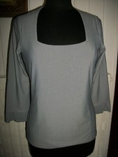 Top tee shirt blanc rayé bleu ANTONELLE Désira 40 polyamide stretch Manche 3/4