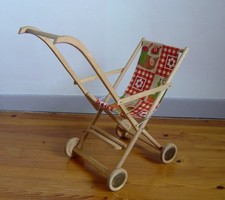 ancienne POUSSETTE jouet années 60 BOIS et TOILE pliante pour Poupée Poupon