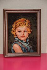 Canevas terminé encadré " L' Enfant à la larme " - 27 X 35 cm 