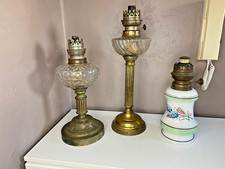 Lampes à Pétrole Ancienne en Laiton Porcelaine Faïence Vintage Lot de 3