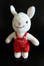 *. DOUDOU PELUCHE GUIGOZ LAPIN BLANC SALOPETTE ROUGE NOIR ROSE EXCELLENT ETAT