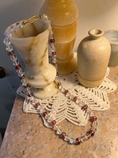 Collier perles cristal et verre Murano inclusions or tons rose - 56 cm