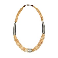 Ancien Collier Amérindien en Perles d'Os et perles argentées Vintage 50s