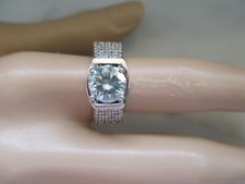 925 Argent Sterling 1.60Ct Bleu Clair Diamant Moissanite Homme Bague