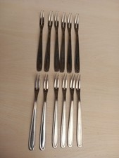 Lot de 12 fourchettes à escargots en inox "S.M.S." longueur 13,5 cm TBE