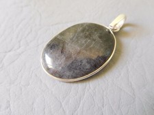 PENDENTIF PIERRE NATURELLE QUARTZ RUTILE NOIR OVALE ARGENT MASSIF 925 PENDANT