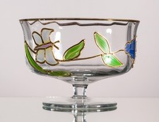 COUPE VINTAGE STYLE ART NOUVEAU VERRE SOUFFLÉ ÉMAILLÉ FLEUR PAPILLON ANNÉES 70