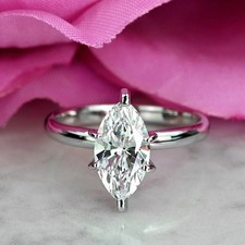 Bague solitaire diamant traité blanc taille marquise certifié 4,00 ct en arge...