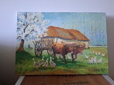 Tableau Magnifique peinture à l’huile ancienne représentant un paysage de...