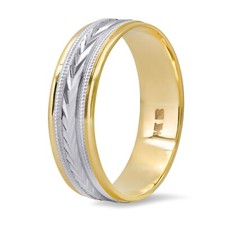 Taille 11 Deux Ton Or 14K Solide Blé Bande Bague Mariage 6MM Hommes Perlé Serti