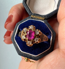Antique Victorian era 14K Gold Ruby, Diamond & Black Enamel Ring