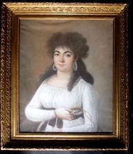 Grand Portrait de Jeune Femme Ier Empire Pastel sous verre début XIXème Siècle
