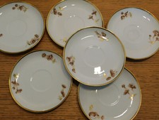 LOT 6 sous TASSE à CAFE assiette PORCELAINE fleurs dorée de LIMOGES H.J france