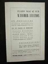 5/1962 PUB WASSMER AVIATION ISSOIRE SOARING PLANEUR WA23 JAVELOT BIJAVE AD