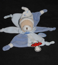 DOUDOU ET COMPAGNIE DC2714 ours plat bleu petit chou bonnet blanc attache tétine