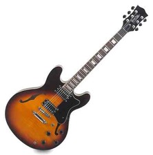 Guitare Electrique Pickup Humbucker Corps Semi-Hollow 22 Frettes Sunburst Set