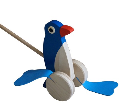 Jouet bois pingouin - , pousser