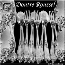 Roussel Antique French Sterling Silver Dinner Flatware Set 12 pc Rococo